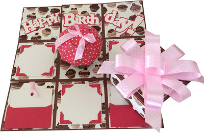

Crack of Dawn Crafts Birthday Handmade Explosion Gift Box - Cup Cakes Greeting Card(Brown, Pack of 1)