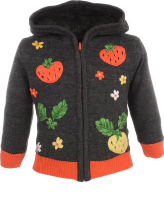 

Yellow Apple Baby Girls Zipper Embroidered Cardigan, Grey