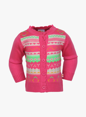 

Baby League Baby Girls Button Self Design Cardigan, Neon pink