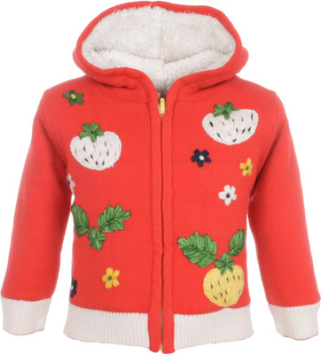 

Yellow Apple Baby Girls Zipper Embroidered Cardigan, Red