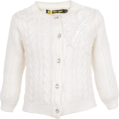 

Yellow Apple Baby Girls Button Self Design Cardigan, White