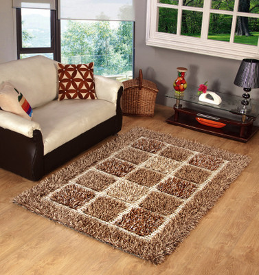 MY HOUSE Beige Polyester Carpet(120 cm X 180 cm)