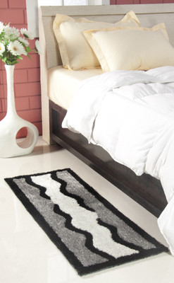 MY HOUSE Black Polyester Carpet(45 cm X 127 cm)