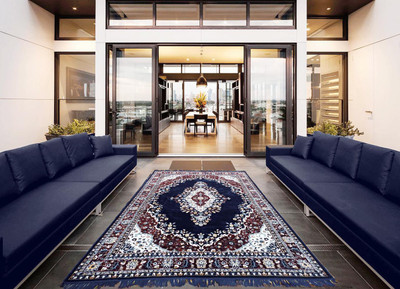 

Superb Furnishings Blue, Dark Blue Cotton Polyester Blend, Velvet Carpet(213 cm X 274 cm)