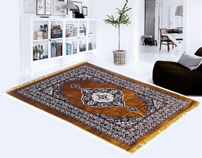 

Superb Furnishings Gold, Brown Cotton Polyester Blend, Velvet Carpet(152 cm X 213 cm), Brown;gold