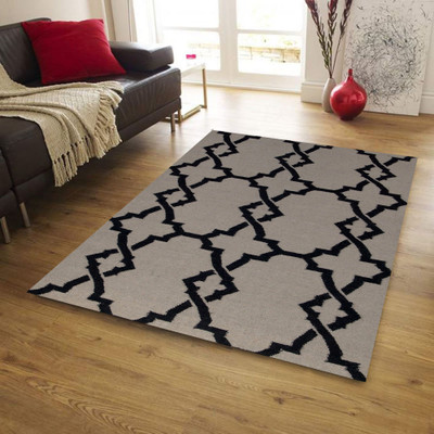 

JP2 INDUS Beige, Black Wool, Cotton Dhurrie(120 cm X 180 cm)