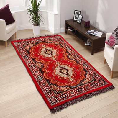 Cottoncube Red Jute, Blended Carpet(5 ft,  X 7 ft, Rectangle)
