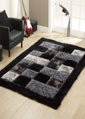 PRESTO Black Polyester Carpet(3 ft,  X 5 ft, Rectangle)