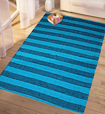 Saral Home Blue Cotton Dhurrie(90 cm X 150 cm)