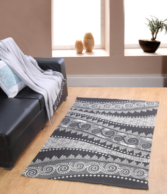 MY HOUSE Black Cotton Area Rug(120 cm X 180 cm)