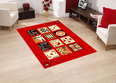 PRESTO Red Polyester Carpet(3 ft,  X 5 ft, Rectangle)