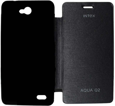 Coverage Flip Cover for Intex Aqua Q2(Black, Artificial Leather, Plastic) Flipkart