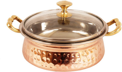 

IndianArtVilla 3.5" X 6.0" X 2.5" Handmade High Quality Stainless Steel Copper Casserole Dish Serving Indian Food Daal Curry Handi Bowl Handi 0.5 L(Copper), Brown