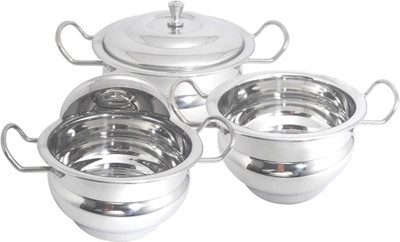 

bartan hub Pack of 3 Serve Casserole Set(1500 ml, 900 ml, 600 ml), Silver