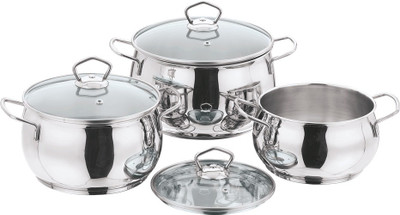 VINOD 3pc Tall belly Casserole 16/18/20 cm Pack of 3 Cook and Serve Casserole Set(4 L, 3 L, 2 L)