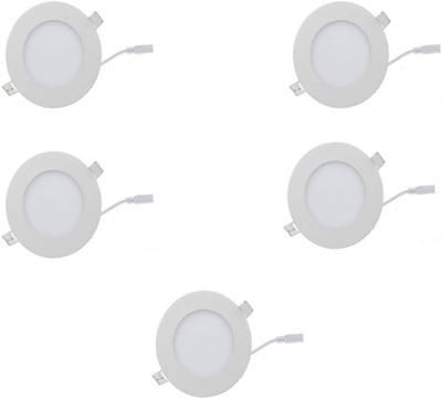Glamox 6 watt Slim panel light round white pack of 5 Recessed Ceiling Lamp