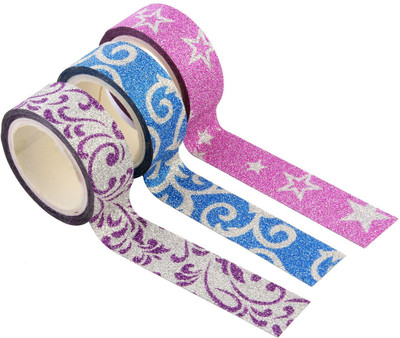 

AND Retails Single Sided Handheld Decorative Adhesive Glitter Washi Tape Rolls (Manual)(Set of 3, Multicolor)