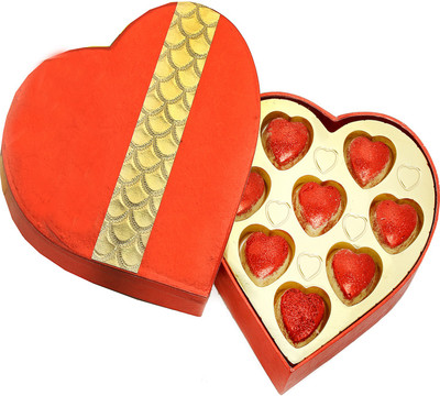 

Ghasitaram Gifts Red and Gold Glitter Heart Chocolate Bars(Pack of 8, 100 g)