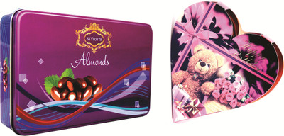 

Skylofts Coated Almonds Tin Box with birthday heart combo Chocolate Bars(Pack of 2, 225 g)
