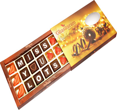 

Ghasitaram Gifts Valentine Theme-Miss You Lots Chocolate Bars(Pack of 18, 270 g)