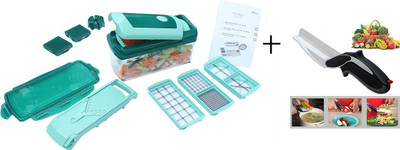 

IBS Multipurpose Handy Grator Kitchen Kit Vegetable Salad Maker Fruits Green Cutter Set Steel blades clever cutter Chopper(1 lid cutting top, 1 cutting base,, 3 x blade insert size, 1 x collecting container, 1 x pin block large, 1 x nicer slicer with blad