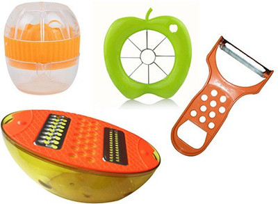 

Kawachi Kawachi Excellent Kitchenware 4 Pcs Set Chopper(Kitchenware Set lemon juicer + apple cutter + fruits shaver + multi grate), Orange