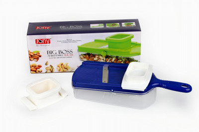 

global voice Big Boss Adjustable Dry Fruits & Vegetable Slicer Chopper(2 Holders ( Dry fruits & Vegetables) , 1 Slicer plate), Blue;white