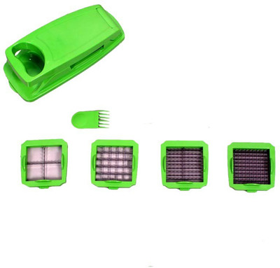 

ADMI Multi Chopper Vegetable & Fruit Cutter - Works as Grater, Peeler, Slicer, Dicer & Zester - Green Chopper(1 nicer dicer, 4 Satinless Steel Blades & 1 container)