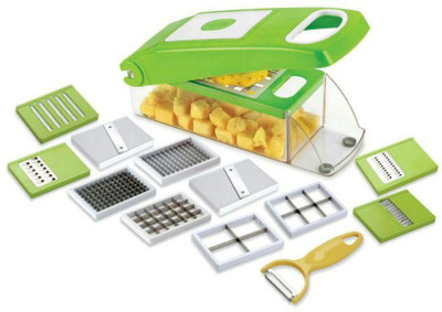

Shraddha Bright Gold 12 In 1 Multi-purpose Chopper(2-1 Peeler, 8 Blade), Green