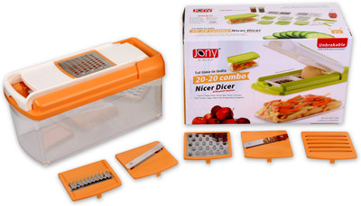 

global voice Jony 20-20 Unbreakable Nicer -Dicer set Chopper(4 Zigzad Blade,1 Grate Thin Blade,1 Grate Thick Blade,1 Thin Slicer Blade,1 Thick Slicer Blade,1 Ripple Potato Blade, 1 Grater Blade,6 Baby Fork Set , 2 Masala Dabby ,1 Sauce Bottle , Free Conta