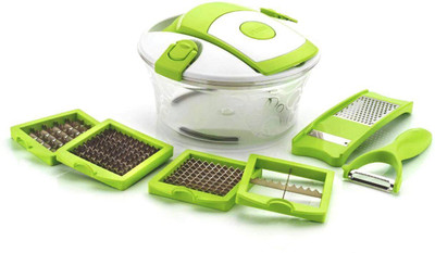 

ShopyBucket Copper Vegetable N Fruit Cutter & Slicer 12 Set_FR1 Chopper(1 Chopper, 6 Blade), Green;white