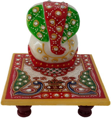 

DivineCrafts Makrana Marble Kundan Studded Ganesh Idol Marble All Purpose Chowki(Multicolor, Pack of 1)