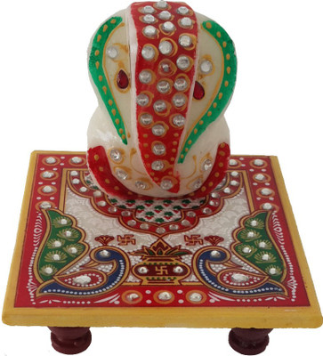 

DivineCrafts Makrana Marble Kundan Studded Ganesh Idol Marble All Purpose Chowki(Multicolor, Pack of 1)