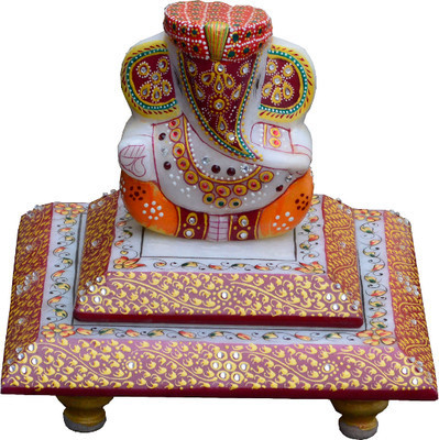 

Traditional Rajasthan Pagdi Ganesh Marble Pooja Chowki(Multicolor, Pack of 2)