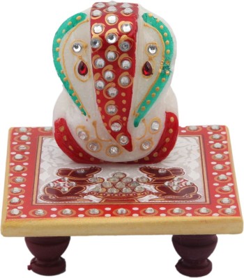 JaipurCrafts Lord Ganesha With Mooshak Marble Pooja Chowki(Multicolor, Pack of 2)