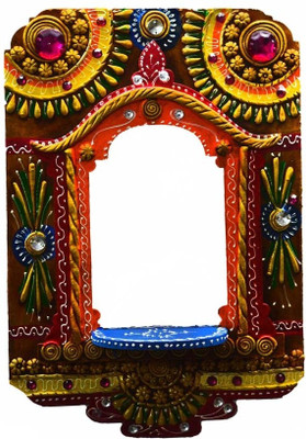 

eCraftIndia Wall Hanging Kundan Mandir(Temple) Wooden, Ceramic Pooja Chowki(Multicolor, Pack of 1)