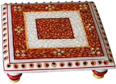 

Raj Laxmi Meenakari Jwelled Marble All Purpose Chowki(Multicolor, Pack of 1)