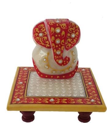 

DivineCrafts Makrana Marble Kundan Studded Ganesh Idol Marble All Purpose Chowki(Multicolor, Pack of 1)