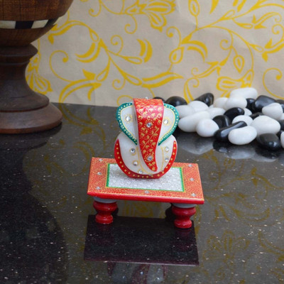 

eCraftIndia Lord Ganesha on Red Marble Pooja Chowki(Green, Red, Pack of 1)