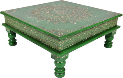 

Lal Haveli Ethnic Handmade Meenakari Design Pooja Decorative Wooden All Purpose Chowki(Green, Pack of 1)
