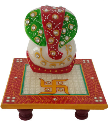 

DivineCrafts Makrana Marble Kundan Studded Ganesh Idol Marble All Purpose Chowki(Multicolor, Pack of 1)