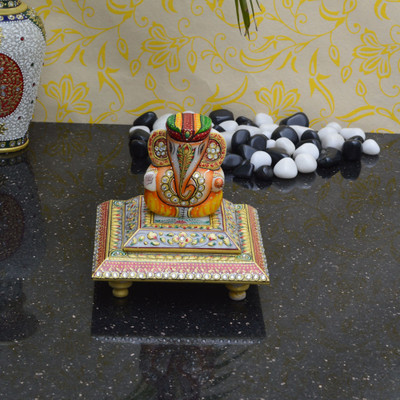 

eCraftIndia Lord Ganesha with Turban Marble Pooja Chowki(Multicolor, Pack of 1)