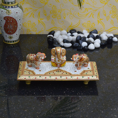 

eCraftIndia Elephants Saluting Lord Ganesha Marble All Purpose Chowki(Multicolor, Pack of 1)