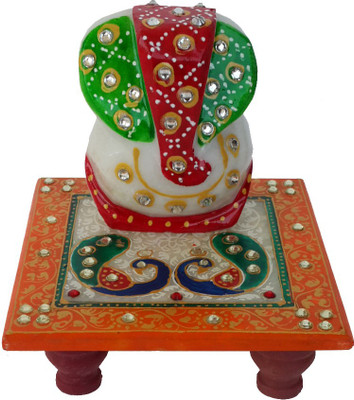 

DivineCrafts Makrana Marble Kundan Studded Ganesh Idol Marble All Purpose Chowki(Multicolor, Pack of 1)