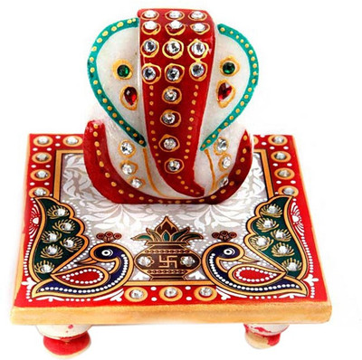 

Gac Trend Lord Ganesha On Chowki In Peacock Design Marble All Purpose Chowki(Multicolor, Pack of 2)