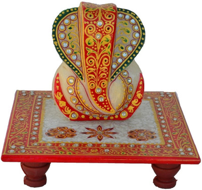 

eCraftIndia Delightful Lord Ganesha on Kundan Studded Marble All Purpose Chowki(Multicolor, Pack of 1)