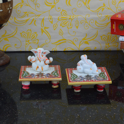

eCraftIndia Set Of 2 Lord Ganesha Marble, Polyresin All Purpose Chowki(Multicolor, Pack of 2)