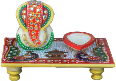 

eCraftIndia Lord Ganesha with Diya Marble All Purpose Chowki(Multicolor, Pack of 1)