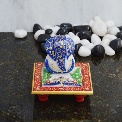 

eCraftIndia Glorious Lord Ganesha with Peocock Marble Pooja Chowki(Multicolor, Pack of 1)