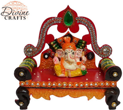 

DivineCrafts Ganesha Idol On Paiper Mache Singhasan Wooden All Purpose Chowki(Multicolor, Pack of 1)